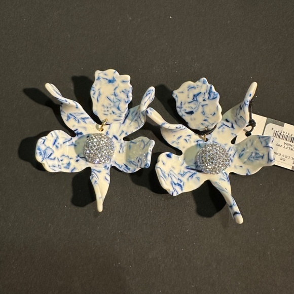 Lele Sadoughi Crystal Lily Earrings (White/Blue) - Picture 3 of 6